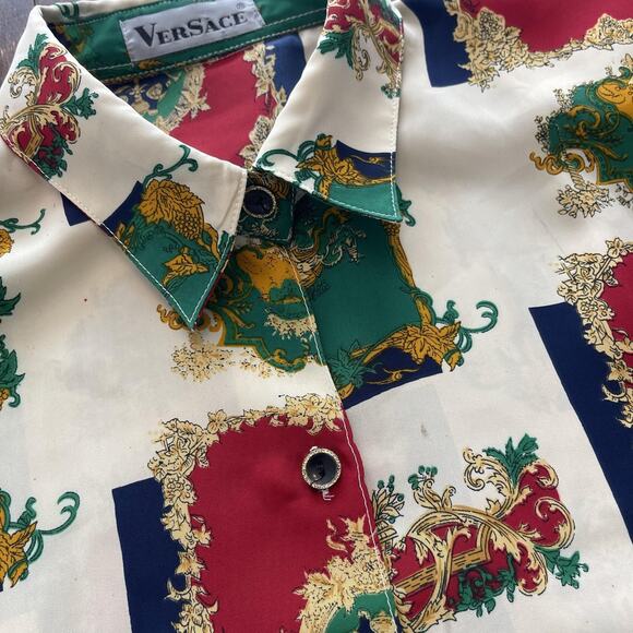 Versace Shirt Womens XL Multicolor Baroque Print Allover Button Down - Picture 6 of 11
